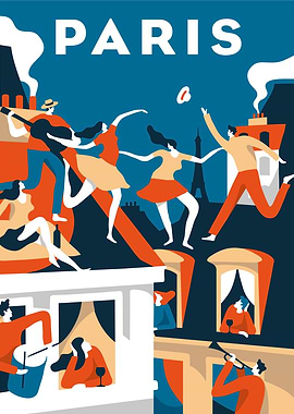 Paris Rooftop Party Illustration