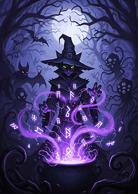 Witch Cat Brewing Potion