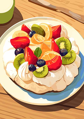 Delicious Fruit Pavlova Dessert Illustration