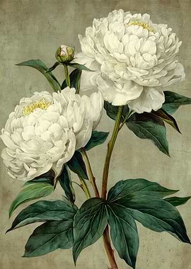 White Peonies Floral Art