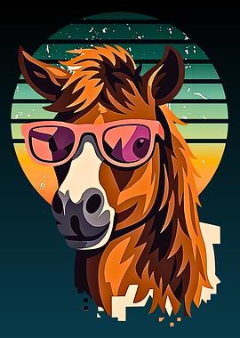 Cool Horse with Sunglasses Retro Style