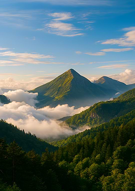 Mountain Peak Emerging from Clouds