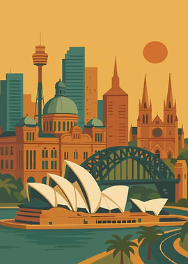 Sydney, Australia Skyline Illustration