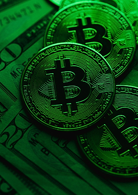 Bitcoin and US Dollar Bills