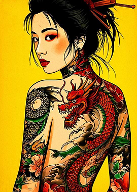 Tattooed Geisha with Dragon Art