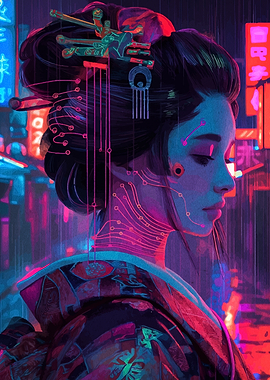 Cyberpunk Geisha Portrait