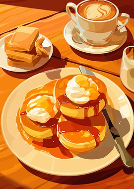 Pancakes, Toast, and Coffee Still Life