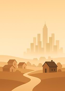 Rural Landscape with Distant Cityscape