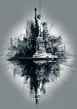Statue of Liberty Abstract Cityscape