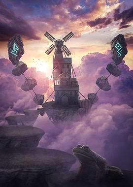Fantasy Windmill in the Sky with Runes