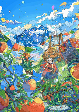 Mountain Vista with Figure and Fruit