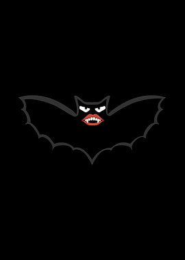 Cartoon Bat with Fangs on Black