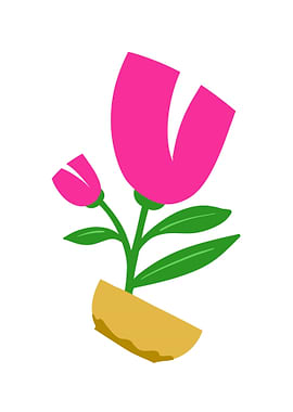 Stylized Pink Flower in Yellow Pot