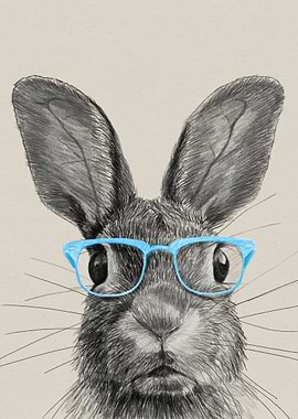 Rabbit with Glasses Pencil Drawing