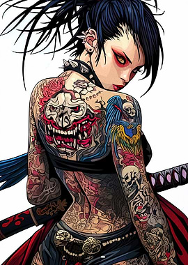Tattooed Woman with Katana