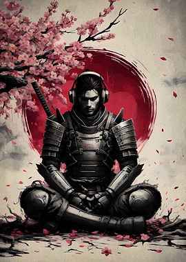 Samurai in Meditation with Headphones