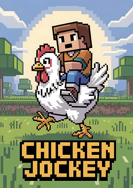 Pixel Art Chicken Jockey Illustration