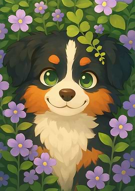 Cute Bernese with Flowers