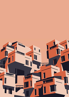 Habitat 67 Inspired Architecture Illustration