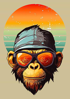 Cool Monkey with Sunglasses Retro Style