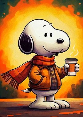 Snoopy with Coffee in Autumn Colors