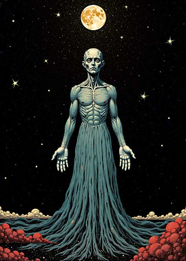 Ethereal Figure Under the Moonlit Sky