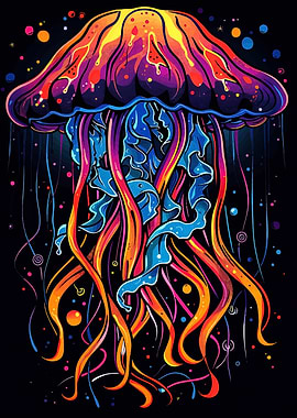 Colorful Jellyfish Illustration on Black Background