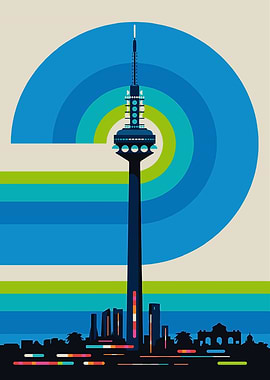 Abstract Cityscape with Tower Illustration