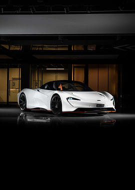 White McLaren sports car in garage