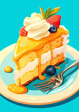 Delicious Cake Slice with Berries