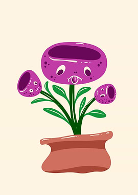 Cartoon Flower in Pot with Face