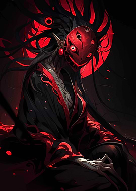 Red Masked Figure in Dark Setting