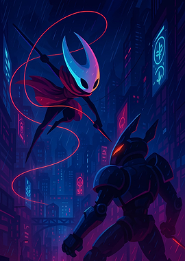 Hollow Knight Cyberpunk Battle