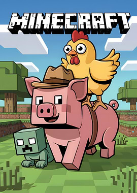 Minecraft Cartoon with Pig, Chicken, Creeper