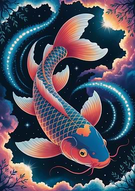 Koi Fish in Celestial Dreamscape