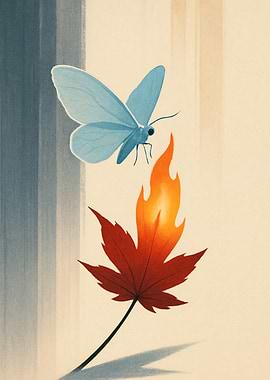 Butterfly and Burning Maple Leaf Art