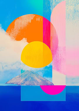 Abstract islands with geometric shapes and colors