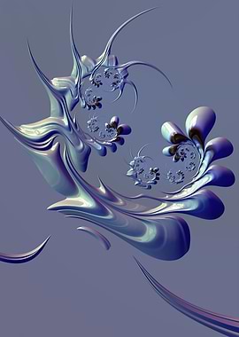 Abstract Flower Fractal Art in Blue Tones