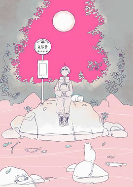 Anime Boy Waiting at Bus Stop