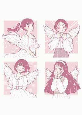 Four Angelic Anime Girls