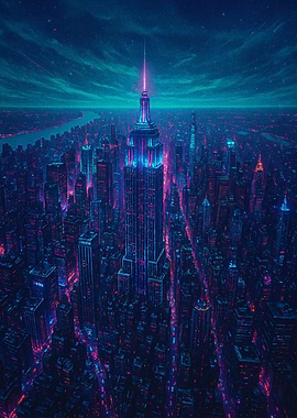 Cyberpunk New York City Skyline