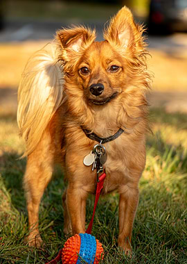 Small Brown Dog with Toy