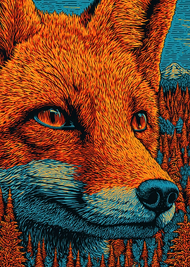 Fox Portrait with Forest Background