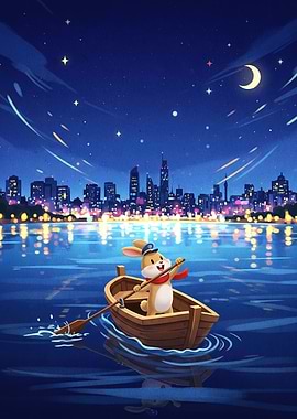 Rabbit Boat Night Cityscape