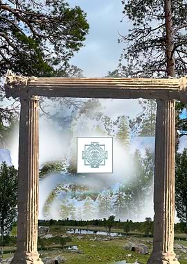 Yantra Symbol Through Ancient Stone Archway