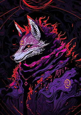 Mystical Fox Portrait with Dark Aura
