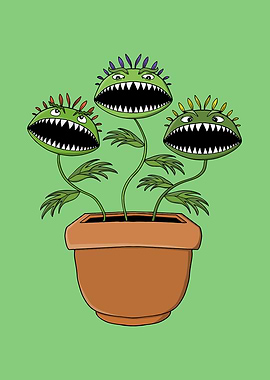 Cartoon Carnivorous Plants in Pot