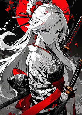 Anime Girl with Katana and Kimono
