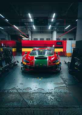 Red and Green Racing Car in Garage
