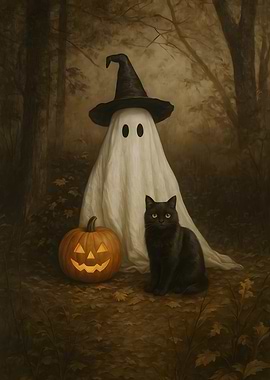 Halloween Ghost, Cat, and Pumpkin